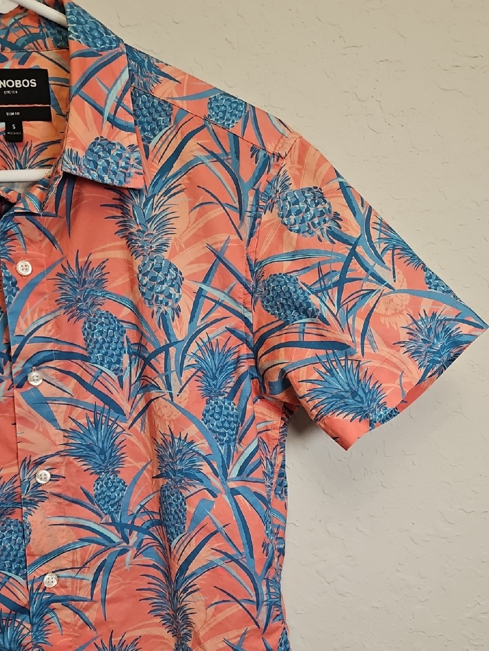 Bonobos Men’s Short-Sleeve Coral/Blue Pineapple Print, Size Small, Slim Fit - Picture 5 of 12